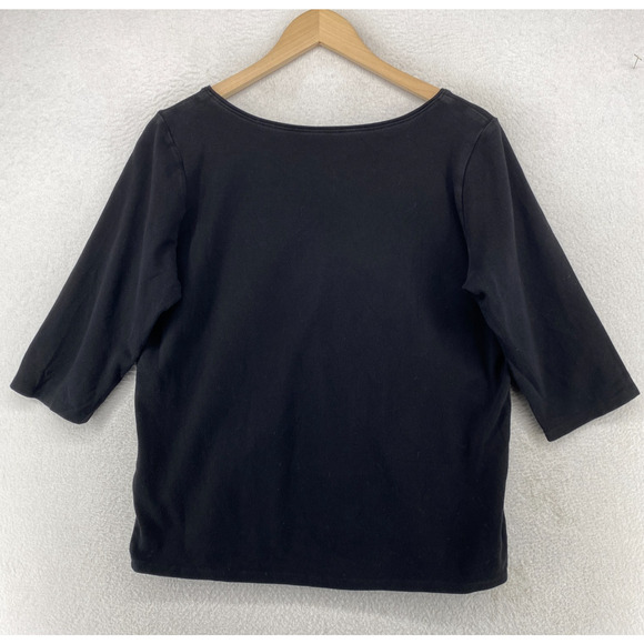 EILEEN FISHER Top L Cotton Interlock Jersey Round Neck Elbow Sleeve Basic Black - Picture 3 of 11